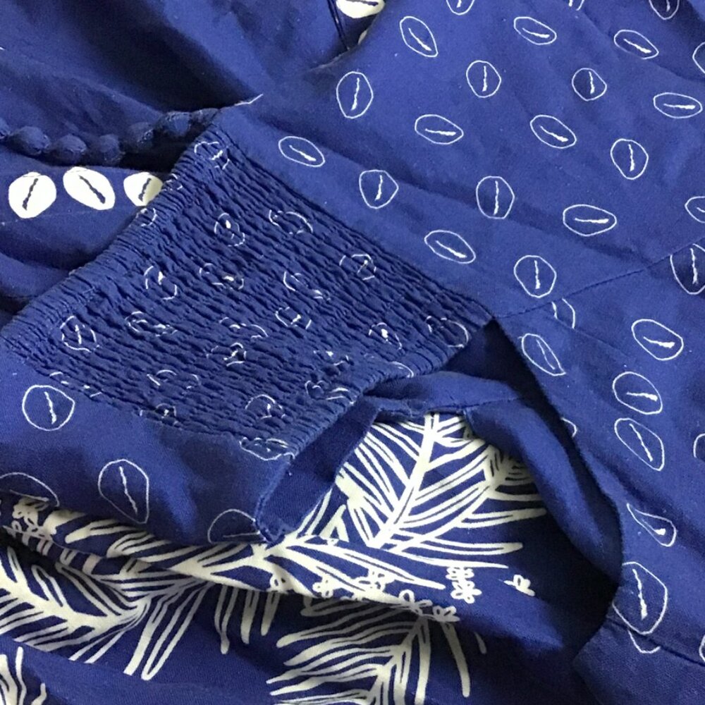 Farm Rio Mixed Ondina Blue Midi Cut out Ruched Sided Buttoned Down Maxi Dress - Picture 12 of 16